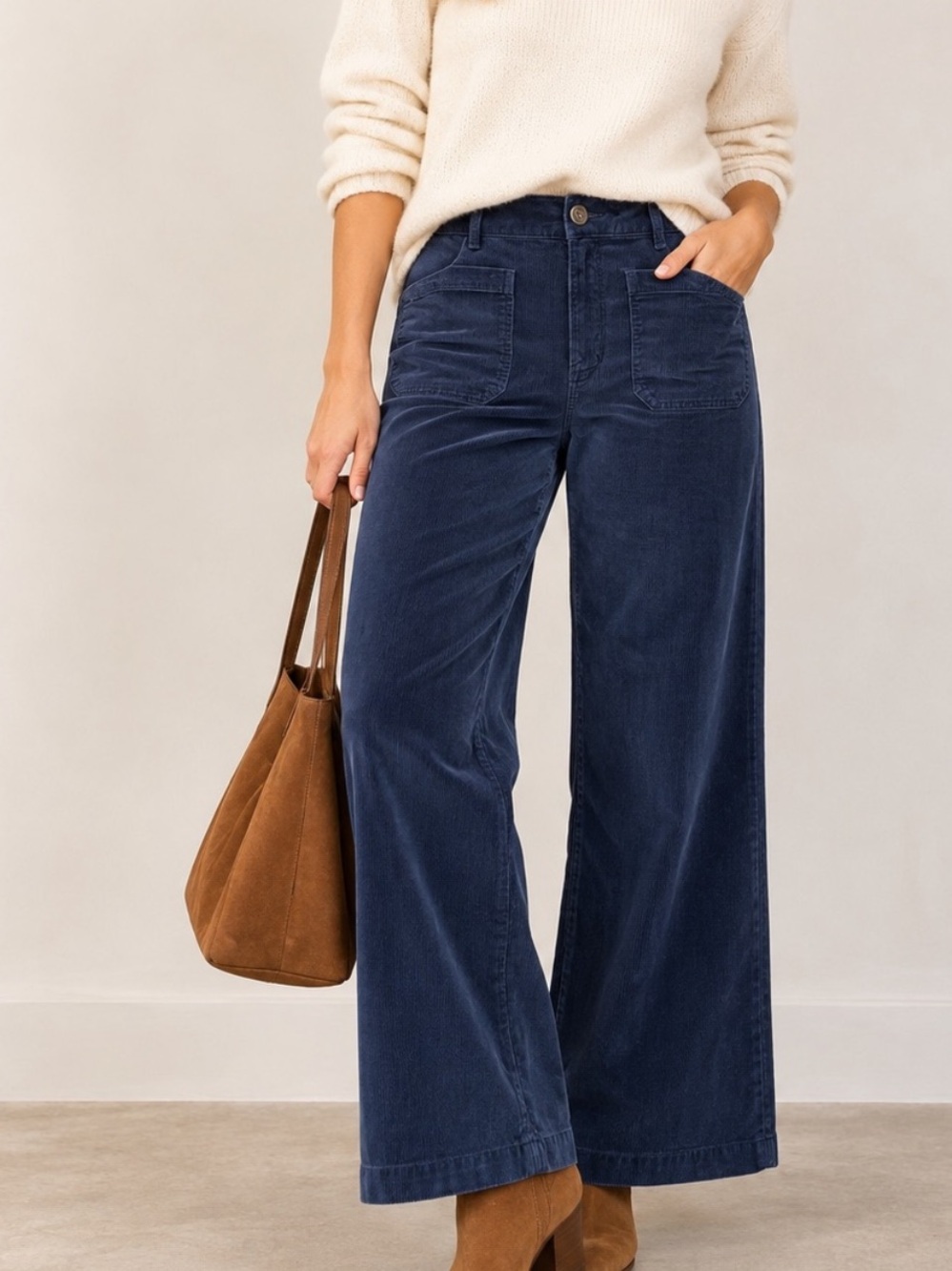 LOFT Palmer Wide Leg Corduroy Pants Navy Blue Size 10P High Rise